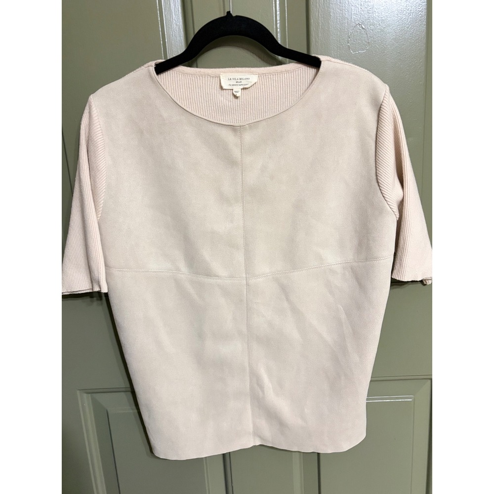 La Vila Milano | Faux Suede Ribbed Knit Top | L || Cream|